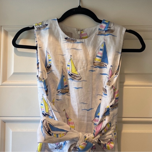 Sailboat Print Midi Dress Size 4 Linen Twitchill - Picture 2 of 4